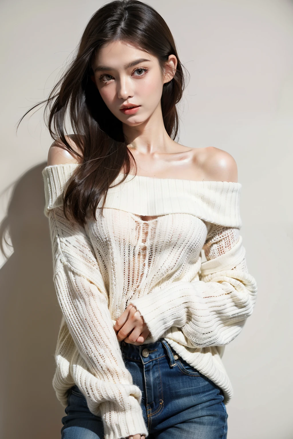((best quality)), ((masterpiece)), (detailed), 1 Girl, Off-shoulder sweater, 