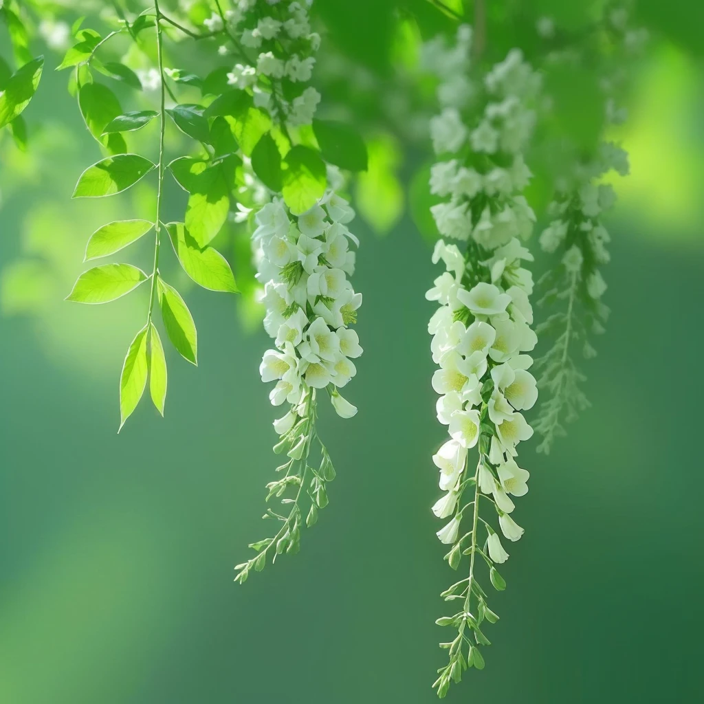 there are many White flowers hanging from a tree branch, Wallpaper HD beautiful, desktop background, HD Wallpapers, Nature Wallpapers, high quality Desktop Wallpapers, Beautiful background, 柔和的green灯光, green和白色, Desktop Wallpapers, 柔和的green自然光, green, Sweet Acacia, White flowers, Wallpaper Background, Beautiful images, Beautiful background, Amazing wallpapers