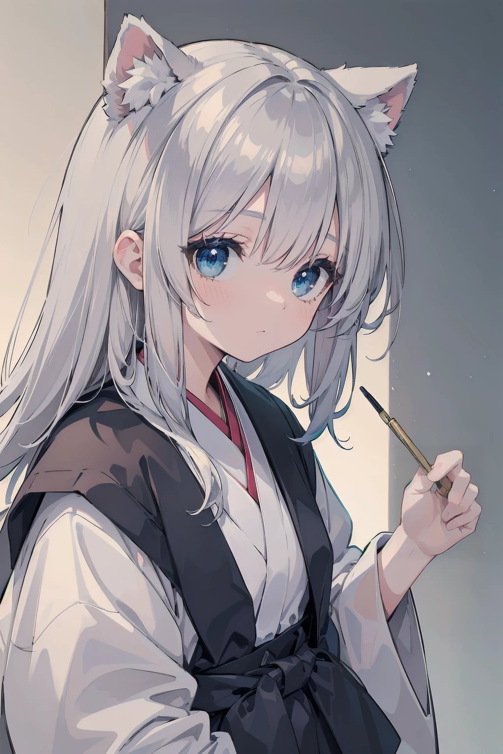 (Animal ears), Light silver hair, blue eyes, (masterpiece), (Highest quality), (非常にdetailedな), more_detailed:-1, more_detailed:0, more_detailed:0.5, more_detailed:1, more_detailed:1.5, Shine