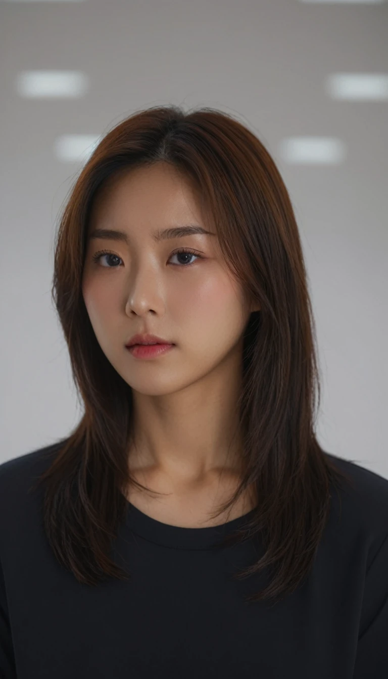 Best Quality, 8k, Masterpiece, (Portrait: 1.3), (photo realistic:1.4), (hyper realistic:1.4), Sharp Focus, looking at viewer, (smoother lighting:1.1), (increase cinematic lighting quality:0.9), realistic lighting, backlighting, light on face, ray trace, (brightening light:1.2), (Increase quality:1.4), sharp detail, (best quality real texture skin:1.4), finely detailed eyes, black_eyes, finely detailed face, 25 year old Korean woman