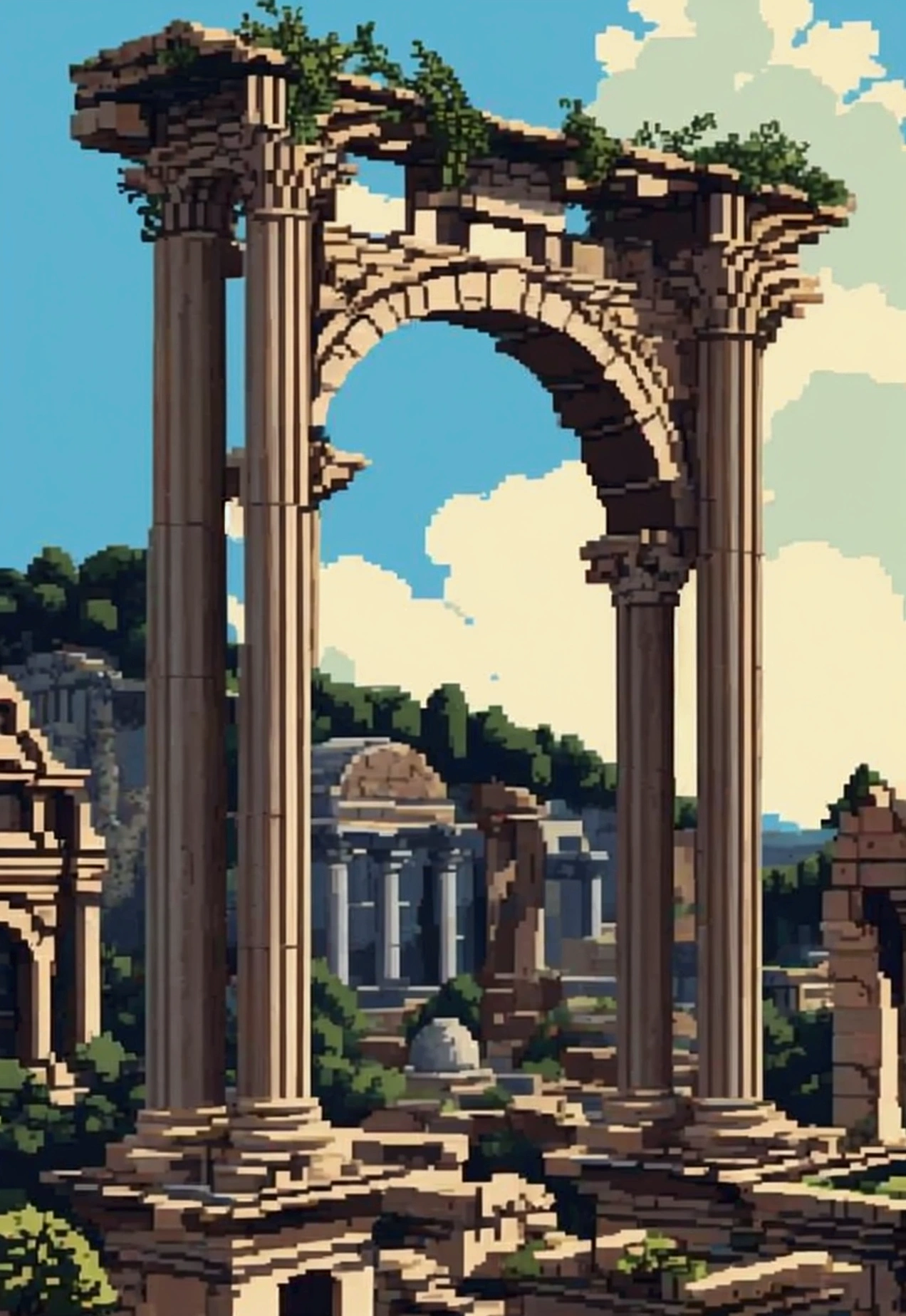 Pixel art of a roman forum