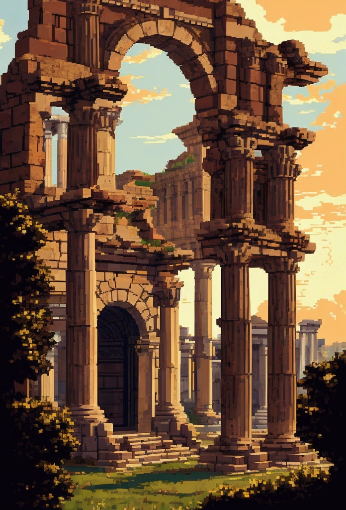 Pixel art of a roman forum