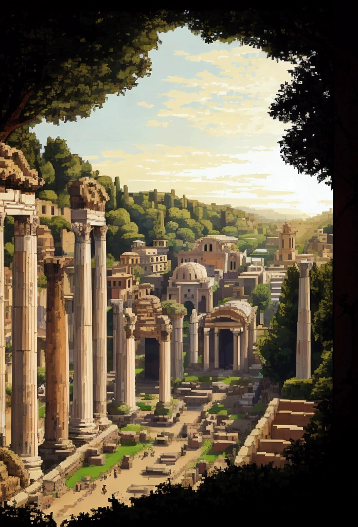 Pixel art of a roman forum