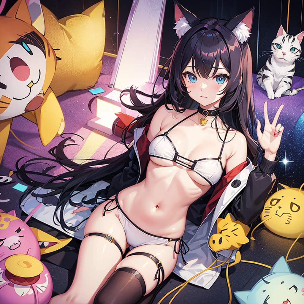 Cat ear girl,Cat's Tail,Blonde,,Red Dress,Long skirt,An attractive dress with a wide open back,Red elbow-length gloves,Illuminated by the moonlight,Shy smile,Castle rooftop,A fantastic atmosphere, Fireworks in the night sky, Face illuminated by light, Characters stand out, The background is blurred, The focus is on the characters, Sharp details, Dim light at night