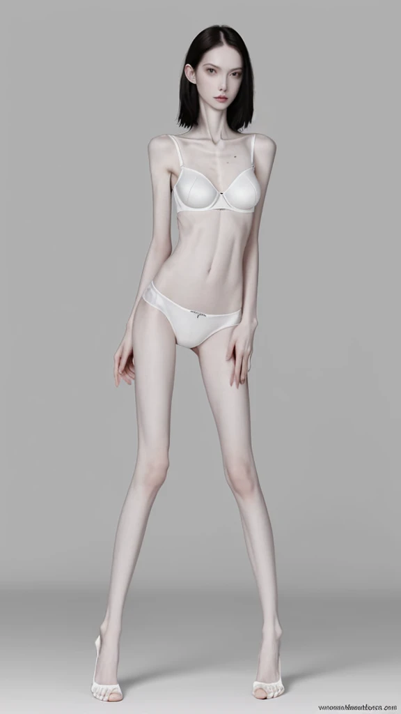 a woman, very thin body, body visible bones, very slender , sweaty weat body, pale white skin, panties, bra,tatto, full body, school background