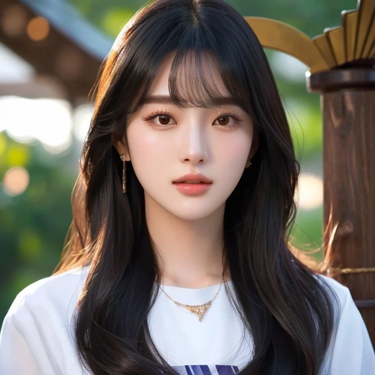Close-up of woman with long hair and necklace, Portraitที่สวยงาม, photohyperrealistic beautiful face, Headshot profile picture, Profile picture, vertical picture, high quality vertical, Portraits of Korean female idols, fan art, photorealistic, color picture, beautiful south korean women, hyperrealistic beautiful face, beautiful korean girl, Portrait, Beautiful Asian face, cute picture