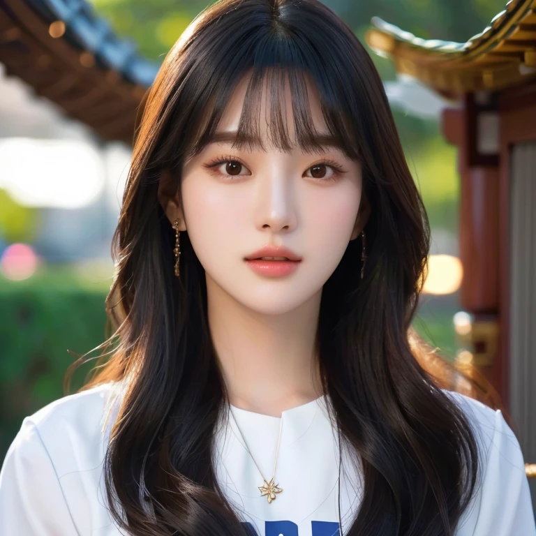 Close-up of woman with long hair and necklace, Portraitที่สวยงาม, photohyperrealistic beautiful face, Headshot profile picture, Profile picture, vertical picture, high quality vertical, Portraits of Korean female idols, fan art, photorealistic, color picture, beautiful south korean women, hyperrealistic beautiful face, beautiful korean girl, Portrait, Beautiful Asian face, cute picture