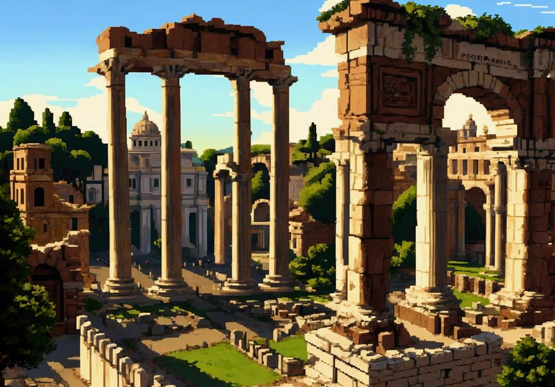 Pixel art of a roman forum