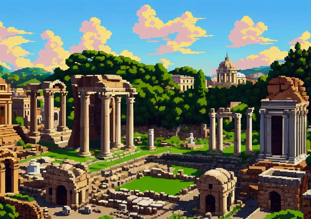 Pixel art of a roman forum