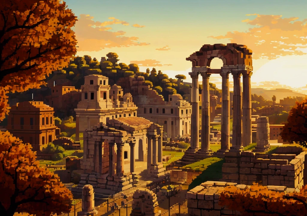 Pixel art of a roman forum