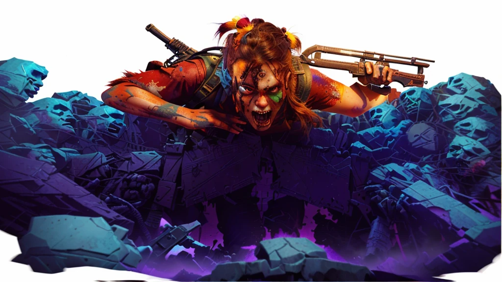 a woman with a backpack standing in front of a bunch of zombies, background artwork, character art the contra, horde of zombies, epic full color illustration, epic digital art illustration, zombie in horror concept art, james edmiston, epic game portrait, inspired by Alex Horley, by Alex Horley, epic video game art, detailed game art illustration