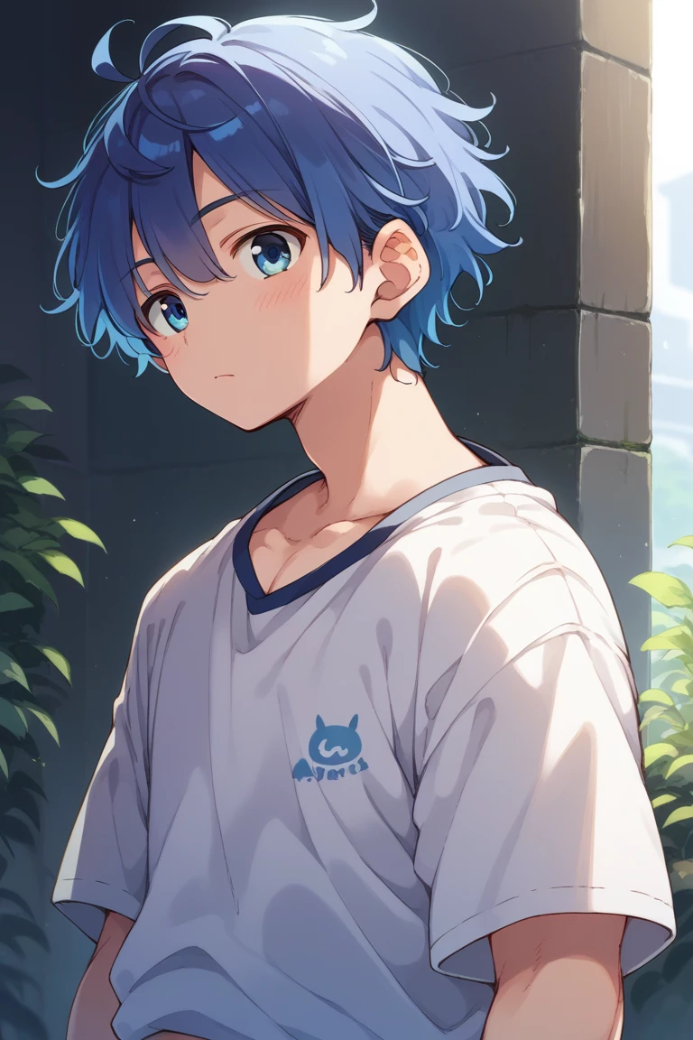 (score_9,score_8_up,score_7_up,score_6_up,score_5_up,score_4_up, source_anime), 8k, best quality, best lighting, BREAK, 1man, 23 yo, thin eyebrows, (tareme: 1.5), droppy eyes, toned, portrait, (forehead: 0.5), blue hair, blue eyes