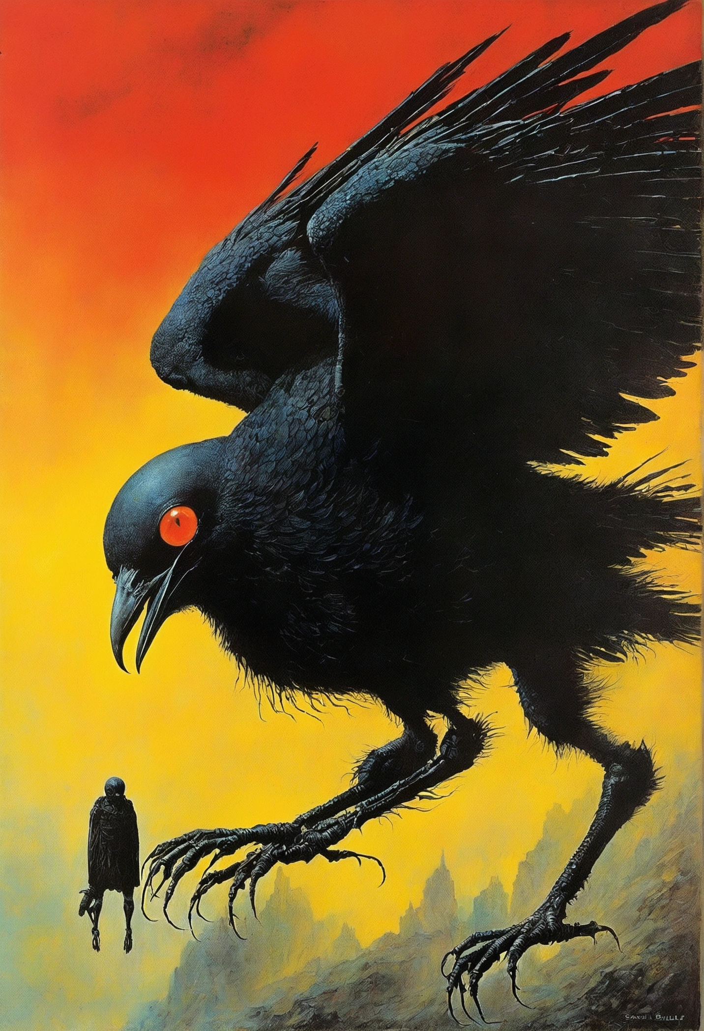 Saturn Crows Flight,Old Sci-Fi Posters, author:Zsław Beksinski and Jean.Gillot