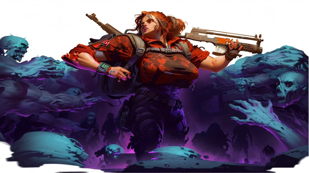 a woman with a backpack standing in front of a bunch of zombies, background artwork, character art the contra, horde of zombies, epic full color illustration, epic digital art illustration, zombie in horror concept art, james edmiston, epic game portrait, inspired by Alex Horley, by Alex Horley, epic video game art, detailed game art illustration