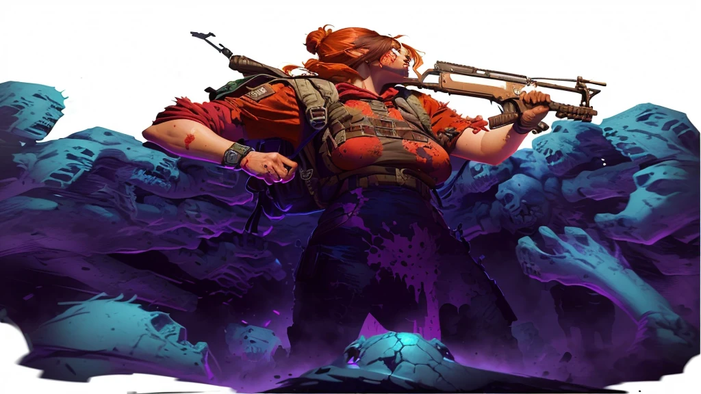 a woman with a backpack standing in front of a bunch of zombies, background artwork, character art the contra, horde of zombies, epic full color illustration, epic digital art illustration, zombie in horror concept art, james edmiston, epic game portrait, inspired by Alex Horley, by Alex Horley, epic video game art, detailed game art illustration