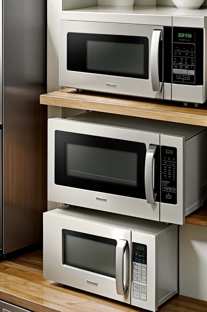 A broken microwave with short circuit on a table of kitchen