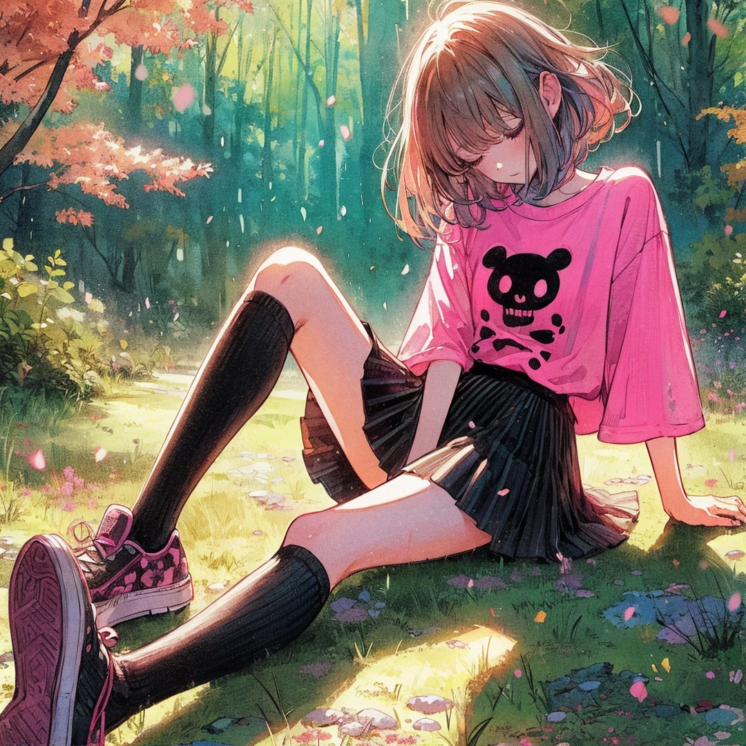 Official art using high-quality hand-drawn watercolor sketch techniques. (best quality,4k,8k,highres,masterpiece:1.2),ultra-detailed,beautiful detailed closed eyes,A girl with beautiful eyes, everyone, beautiful anime girl, cute anime girl, smooth anime art, anime style, elegant colors, soft lighting, delicate beautiful closed eyes, very coquettish, (beautiful large breast:1.2), (correct hands:1.2),