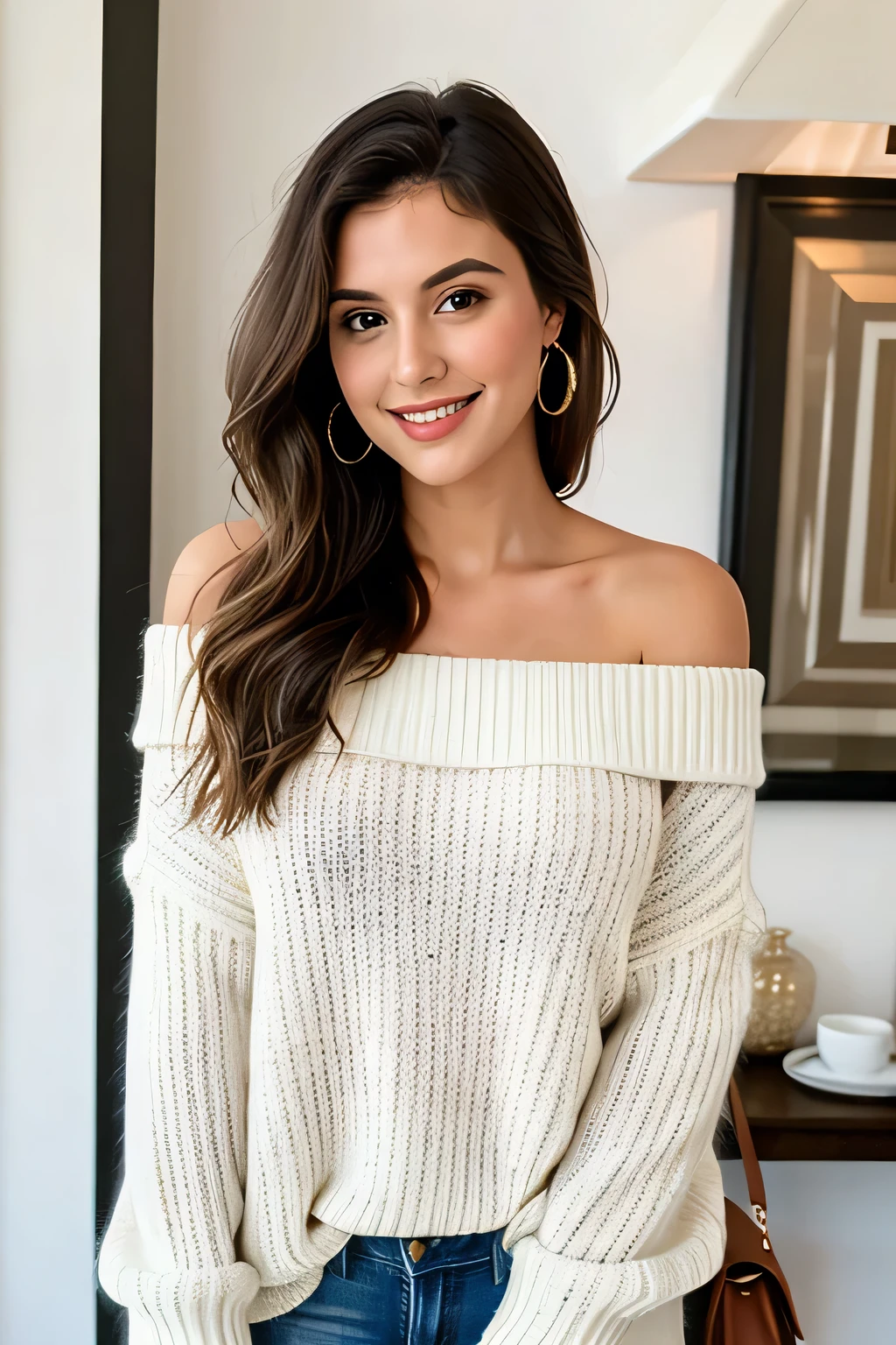 ((best quality)), ((masterpiece)), (detailed), 1 Girl, Off-shoulder sweater, 