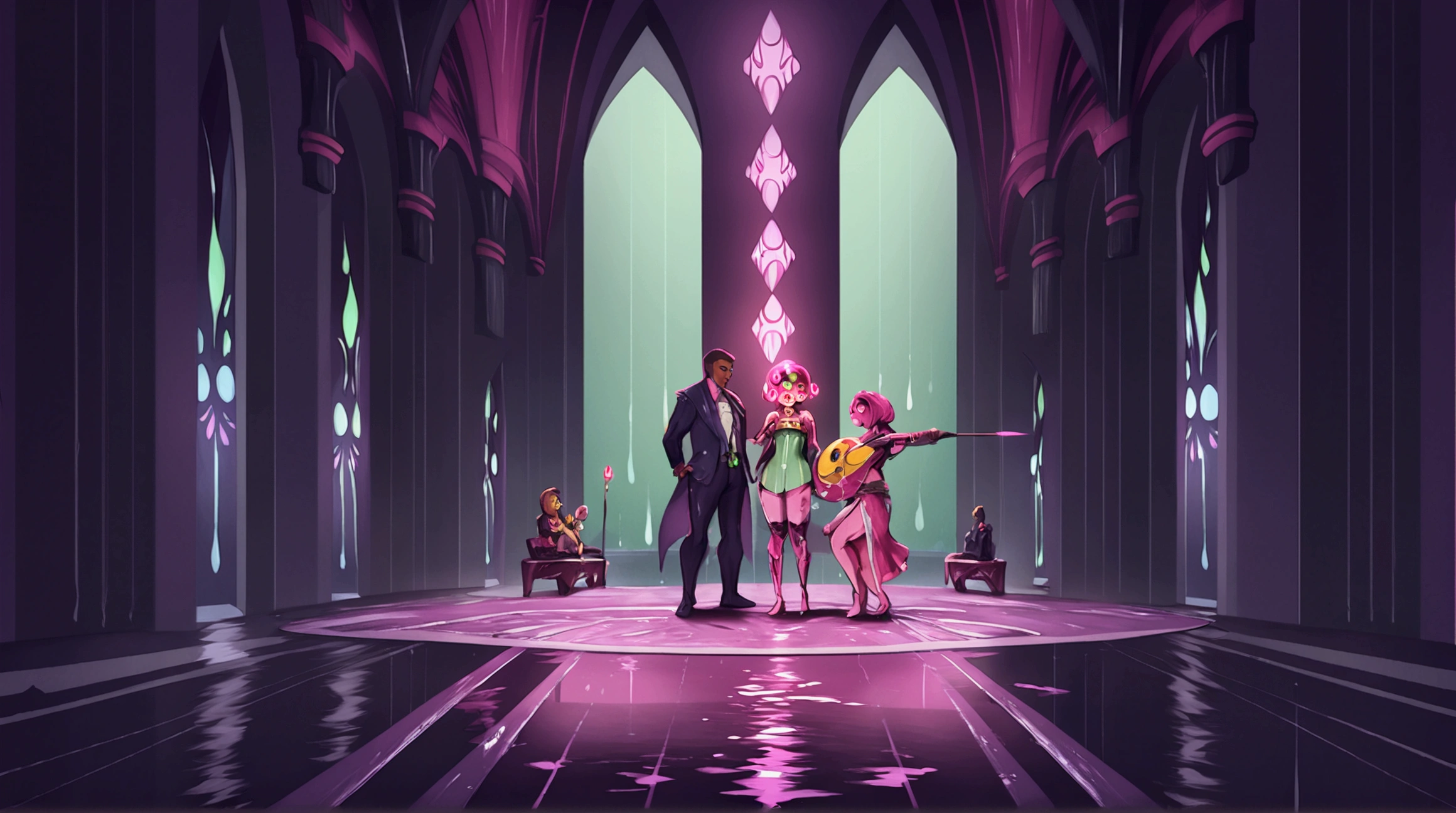 Digital Painting, We see a mysterious woman,She has a pair of eyes that shine yellow,Wearing a sleek black jacket. Her gaze deeply attracts the audience, Gives her an otherworldly and mysterious temperament. The dark background enhances the contrast of her sparkling eyes, Create a sense of mystery. This image exudes a futuristic and spacey feel, It's as if this lady is a traveler from another planet. The cool tones of blue and black add to the overall atmosphere and charming temperament. Black short hair with bangs, Dark lipstick, Blue skin
