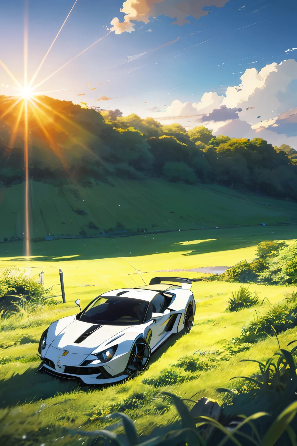 Anime Landscape: A Pearly-White Hyper Car Prototype in a Field of Tall Grass with a Sunset Backdrop
1.1 (beautiful anime scene): The anime landscape features a pearl-super Polar white color hyper car prototype elegantly resting in a vast field of tall, swaying grass. With the setting sun casting warm hues across the sky, the peaceful scene is a visual masterpiece.
1.2 (beautiful anime peace scene): Makoto Shinkai and Cyril Rolando portray an enchanting anime peace scene of a hyper car prototype in a sunlit Polar white field of tall grass, painting a tranquil tableau that invites