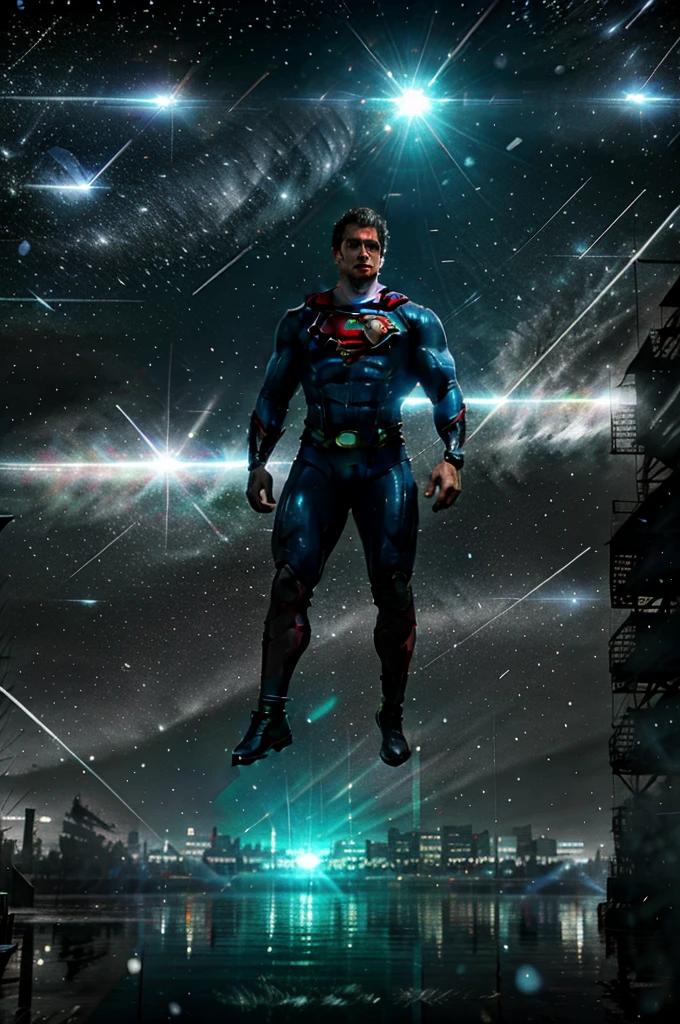 Henry cavill,Realistic superman, full body, (old shabby:1.3) leather superman suit, beard, (muscular arms:1.2),fly, background of the cyberpunk city, snowfall, sony a7, 50 mm, matte skin, pores, colors, hyperdetailed, hyperrealistic), realistic, photography, photo, HD, 8K, HD Highly Detailed,naturalism,land Art,regionalism,shutterstock contest winner,trending on unsplash,featured on Flickr,(((((flying) ))))
