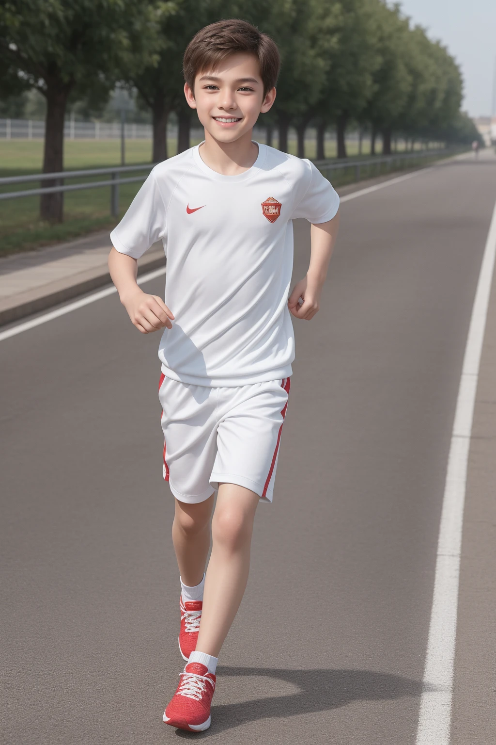 -yeld bomile,Spread your white and slender legs,jogging,full body,8K facial features are exquisite,Handsome boyish feeling,8k,masterpiece,((best quality)),photography,photograph