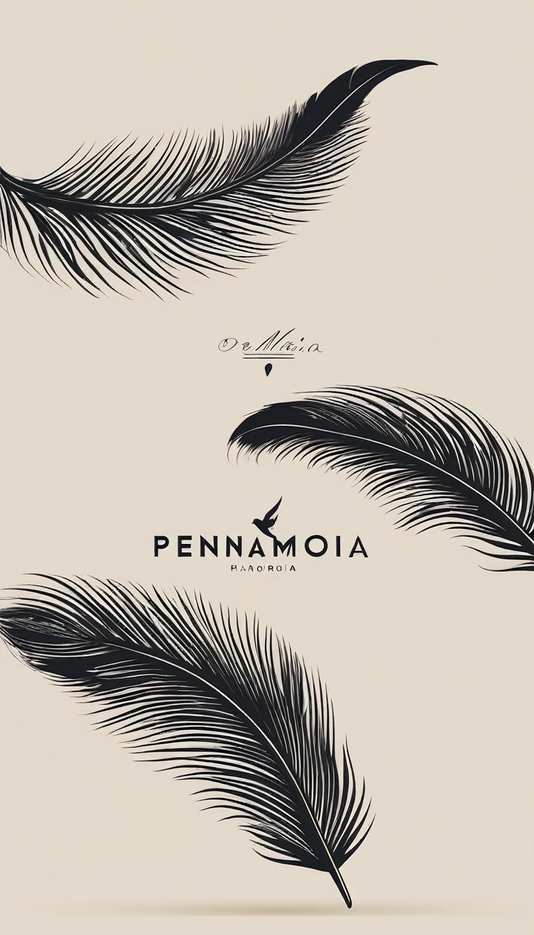 A minimal, modern, simple, cinematic logo design for the brand “Penamemoria". Create a modern, minimalistic, high-quality, logo of a bird feather