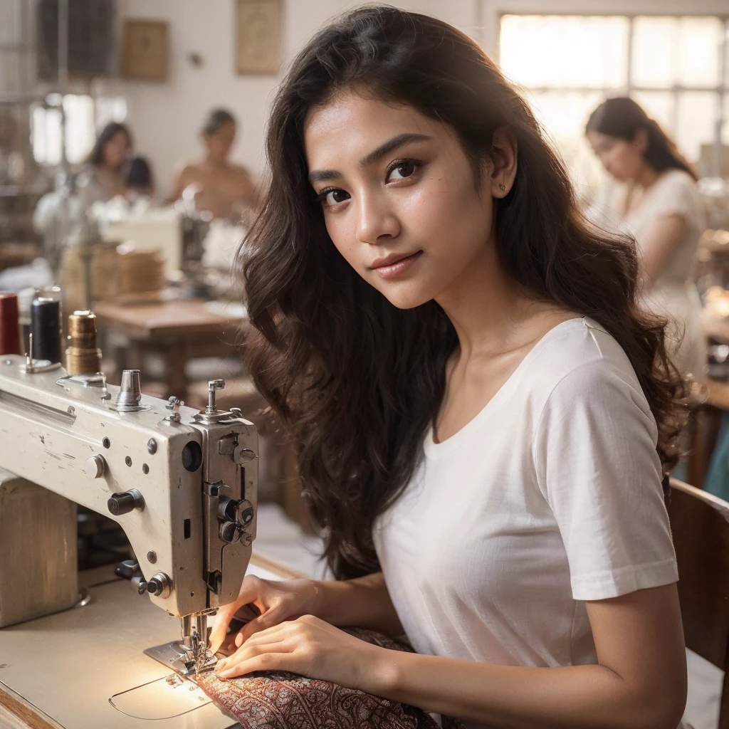 Indonesian woman with soft face working on sewing machine indoors, small manufacturing, instagram post, in the workshop, masterpiece of art, extraordinary masterpiece, beautiful craftsmanship, stitching, instagram photo, very consistent, batik, very strong, masterpiece, faridah malik, work , taken at golden hour, hard work, profile photo, facebook post, beautiful masterpiece. wearing a white t-shirt, beautiful face, shining black hair, brown eyes, curly eyelashes, white skin, smiling expression, nivanh chanthara , mai anh tran, dang my linh, beautiful ruan jia!, handsome girl, beautiful, in lam manh style, charming smile, with a cute face - smooth, beautiful, beautiful woman, fanart, sweet young woman, beautiful woman
stunning, (fine and intricate details:1.7)(RAW photo:1.3), (large scratches in some parts of the photo:1.8)(bright sepia toned photo) (noisy image:0.5) (perfect hand design:1.3), 1912, a beautiful young woman, black and white (19th century daguerreotype photo quality: 1.1), ( flash with magnesium: 1.6) , photo shoot, pre-raphaelitism, Auguste et Louis Lumière style. hand-held Victorian style, Very high resolution detail, photographic, realism pushed to the extreme, fine textures, very real Westworld film style, award winning, professional, highly detailed