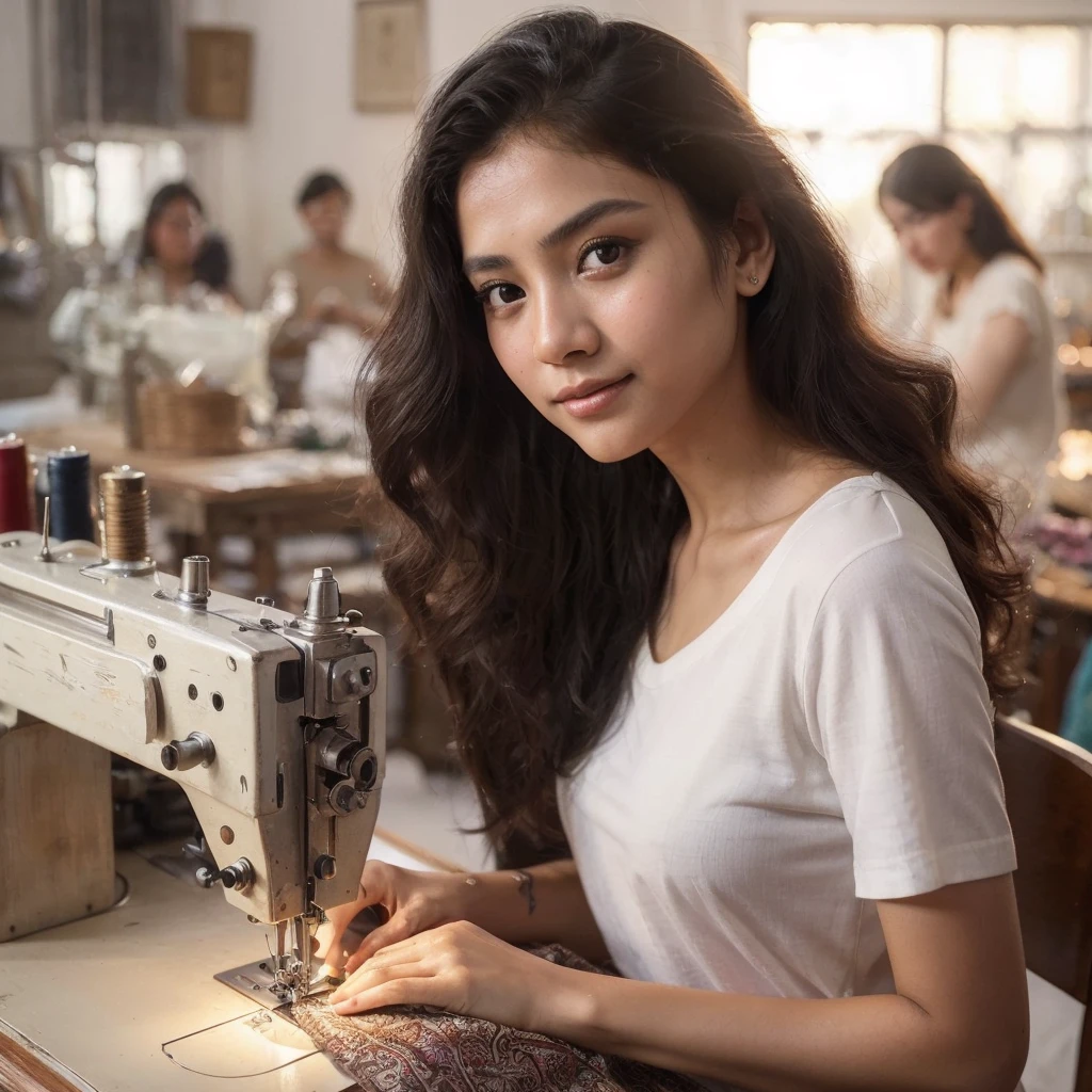 Indonesian woman with soft face working on sewing machine indoors, small manufacturing, instagram post, in the workshop, masterpiece of art, extraordinary masterpiece, beautiful craftsmanship, stitching, instagram photo, very consistent, batik, very strong, masterpiece, faridah malik, work , taken at golden hour, hard work, profile photo, facebook post, beautiful masterpiece. wearing a white t-shirt, beautiful face, shining black hair, brown eyes, curly eyelashes, white skin, smiling expression, nivanh chanthara , mai anh tran, dang my linh, beautiful ruan jia!, handsome girl, beautiful, in lam manh style, charming smile, with a cute face - smooth, beautiful, beautiful woman, fanart, sweet young woman, beautiful woman
stunning, (fine and intricate details:1.7)(RAW photo:1.3), (large scratches in some parts of the photo:1.8)(bright sepia toned photo) (noisy image:0.5) (perfect hand design:1.3), 1912, a beautiful young woman, black and white (19th century daguerreotype photo quality: 1.1), ( flash with magnesium: 1.6) , photo shoot, pre-raphaelitism, Auguste et Louis Lumière style. hand-held Victorian style, Very high resolution detail, photographic, realism pushed to the extreme, fine textures, very real Westworld film style, award winning, professional, highly detailed