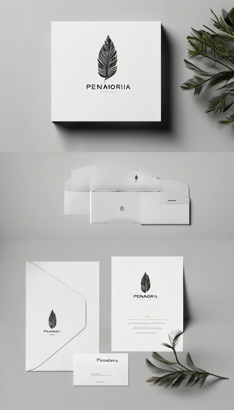 A minimal, modern, simple, cinematic logo design for the brand “Penamemoria". Create a modern, minimalistic, high-quality, logo of a feather of memories