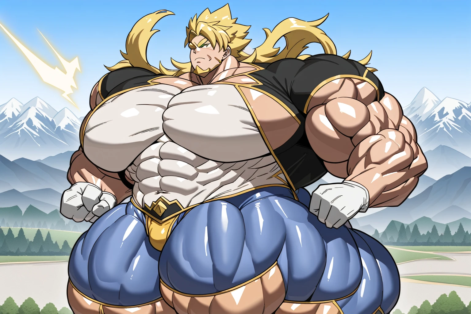 (masterpiece, best quality), best resolution, (3heads:1.3), Yamato, gigantic penis with gigantic balls, gigantic muscular body, full body.