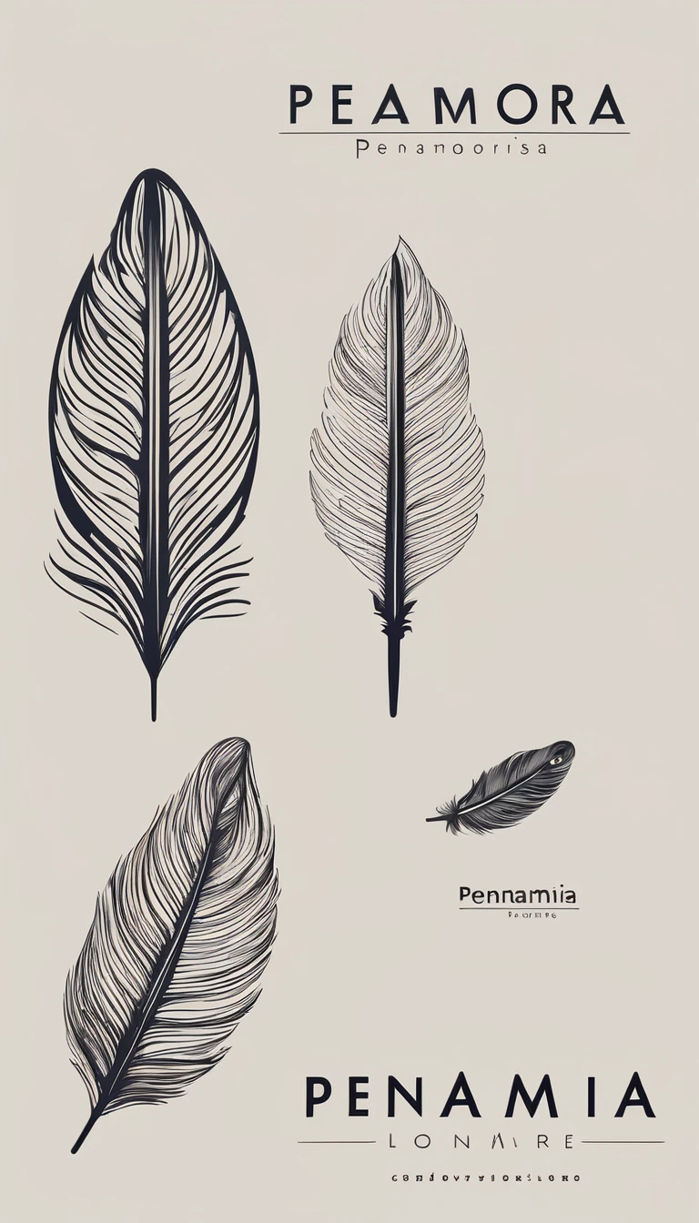 A minimal, modern, simple, cinematic logo design for the brand “Penamemoria". Create a modern, minimalistic, high-quality, logo of a feather of memories