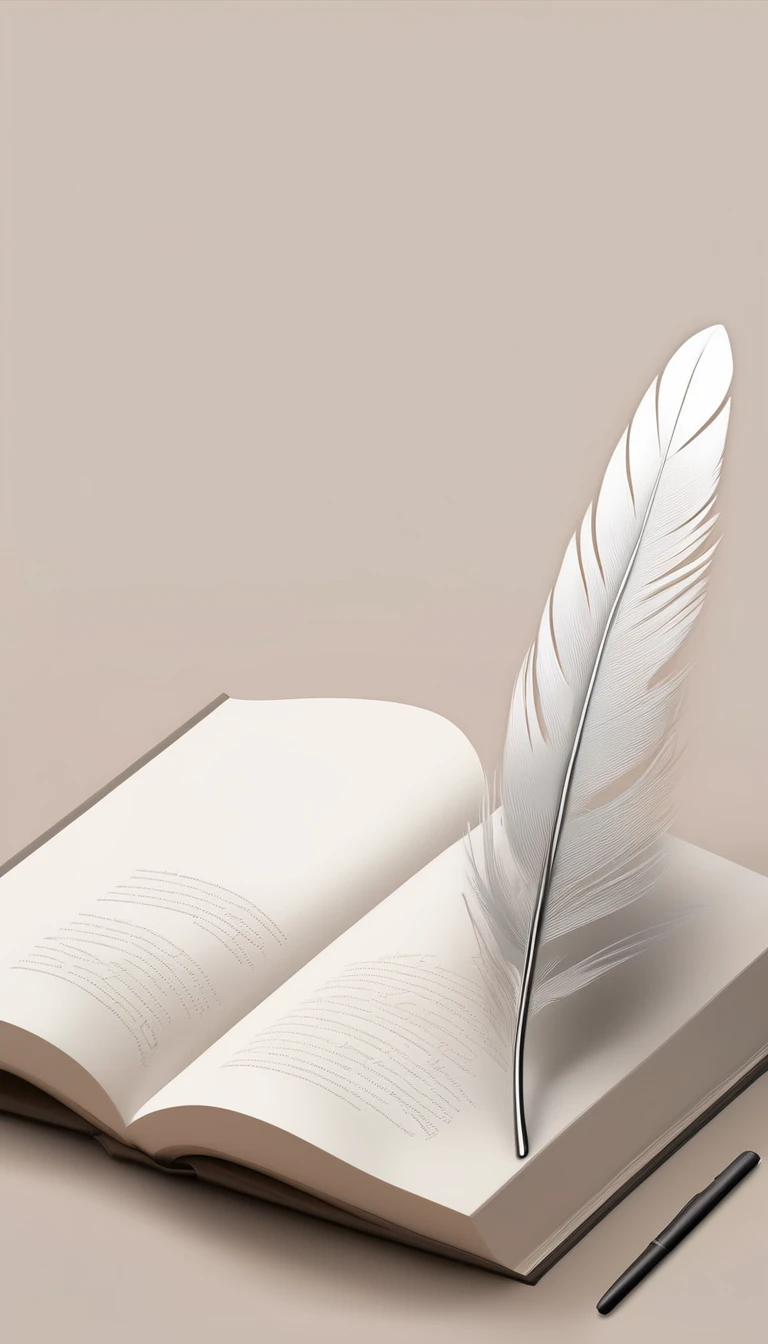 A minimal, modern, simple, cinematic logotype for the brand Penamemoria. The logotype must be a simple Memory Feather. Icon of a unique dreamy feather. The logo must convey a sense of music, stories and dreams. Logo design impressed on a book cover. Minimalistic logo and icon