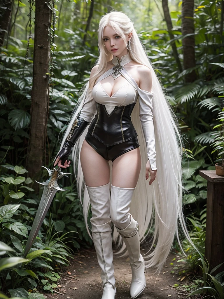 (Best picture quality,HD graphics,A high resolution,Best portrayed),(white colors,shining brightly, A tranquil,freshen),(1girll),(Dressed in a cloak)+(Skirt that wraps hips,leotard skirt),(sideface,Two-thirds of the face),White color hair,big assa