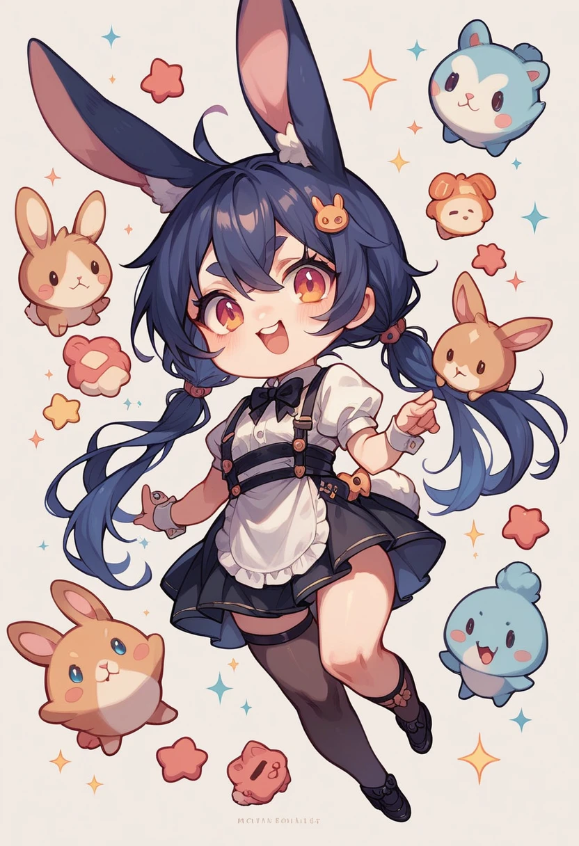 Chibi-e,girl,Bunny girl,black,Mini character,small