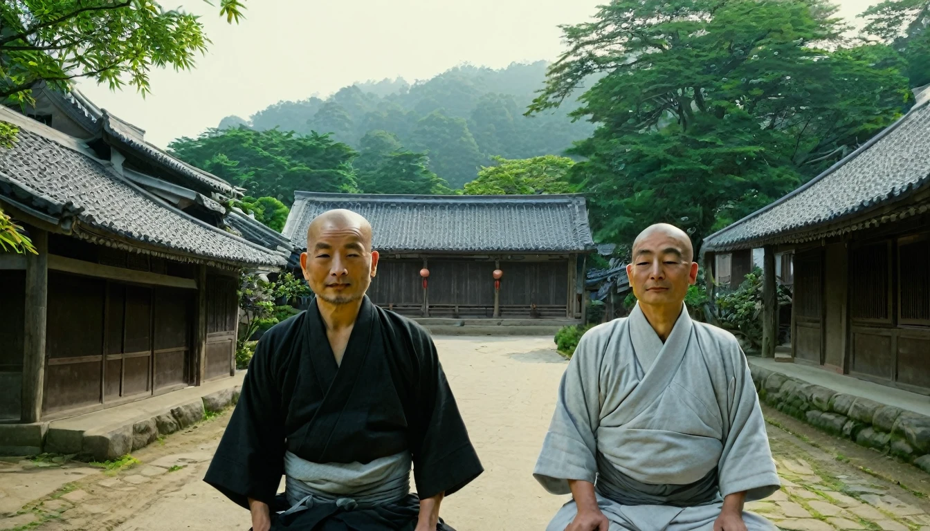 a zen master and his student in a village
