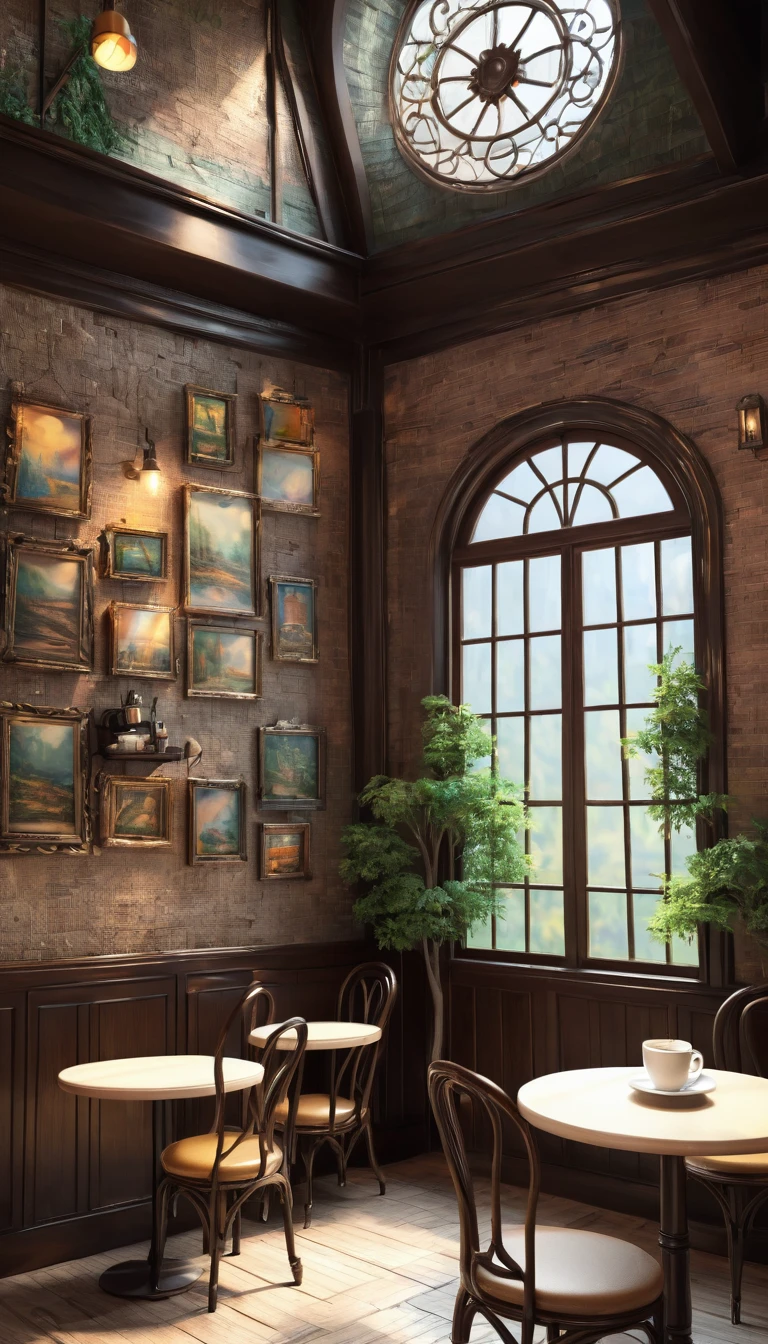 Fantasy Background, Cafe RPG Style, Empty chair, table, Tea cup set