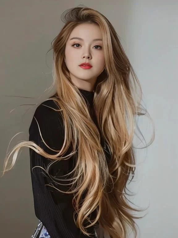 Woman with long hair and black shirt poses for a photo, beautiful south korean woman, Portraits of Korean female idols, beautiful young korean woman, gorgeous young korean woman, cute korean stars, korean woman, Korean girl, Cute young Korean face, Lalisa Manoban, She has black hair and bangs., Headshot profile picture, Inspired by Sim Sa Jung