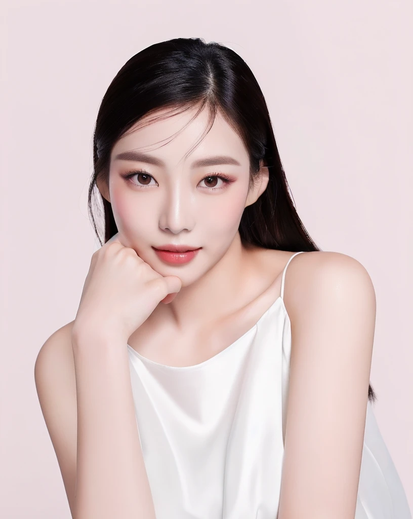 ((Best Quality, 8K, Masterpiece, : 1.3)), Sharp, Sharp, Beauty: 1.2, Perfect Body Beauty: 1.4, Slim Abs: 1.2, ((Layered Hairstyle, Big: 1.2)), Highly Detailed Face and Skin Texture, Detailed Eyes, looking at the camera, cute pink tone makeup, stunning, gorgeous, slight smile, clear eyes, blink eyes, korean glow makeup style