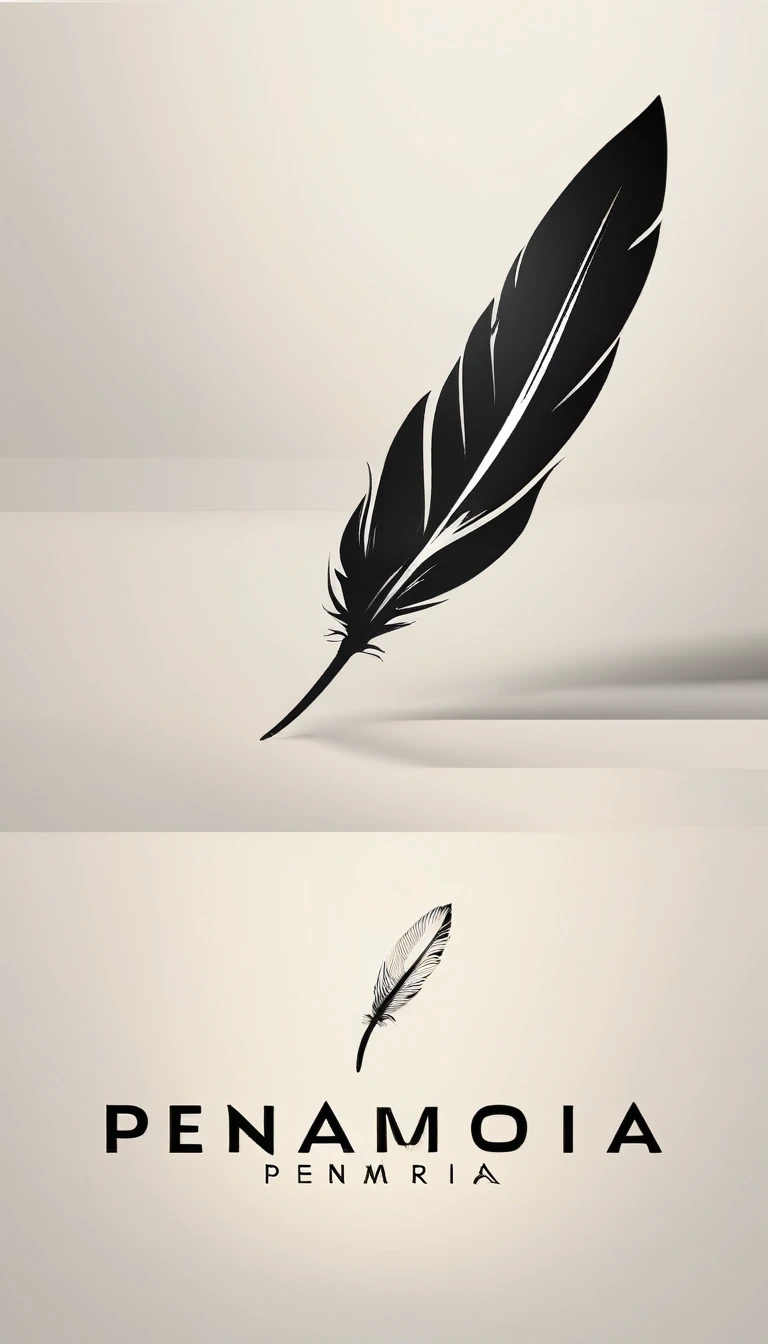 A minimal, modern, simple, cinematic logo design for the brand “Penamemoria". Create a modern, minimalistic, high-quality, logo of a feather of memories
