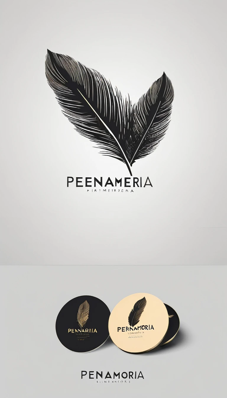 A minimal, modern, simple, cinematic logo design for the brand “Penamemoria". Create a modern, minimalistic, high-quality, logo of a feather of memories