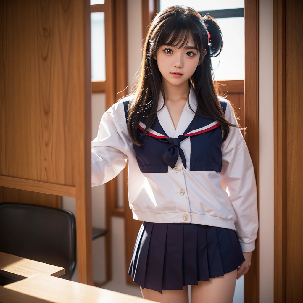 seifuku, photo, realistic, best quality, hires, detailed face, classroom, detailed background, diffused lighting, depth of field, bokeh,spread pussy