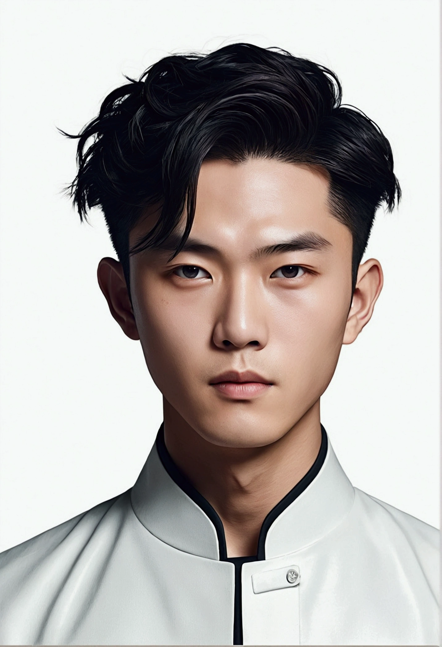 (White background)(Chinese style,Short hair boy hairstyle,Close your eyes,Side face contour)(Ambient Moonlight,)(Illustration system,literature,simple,in the style of futuristic)(Submit artwork,change)