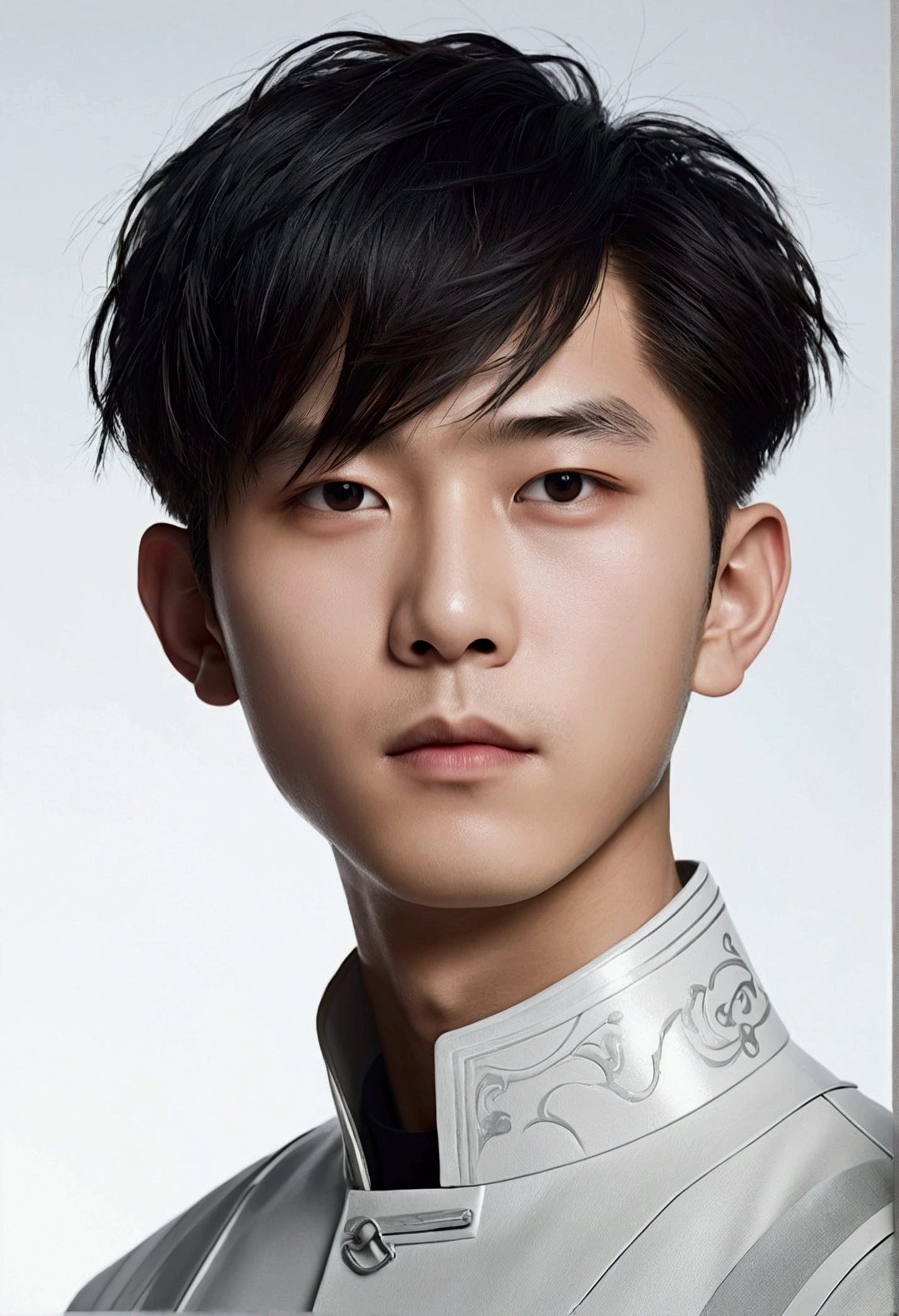 （White background）（Chinese style，Short hair boy hairstyle，Close your eyes，Side face contour）（Ambient Moonlight，）（Illustration system，literature，simple，in the style of futuristic）（Submit artwork，change）