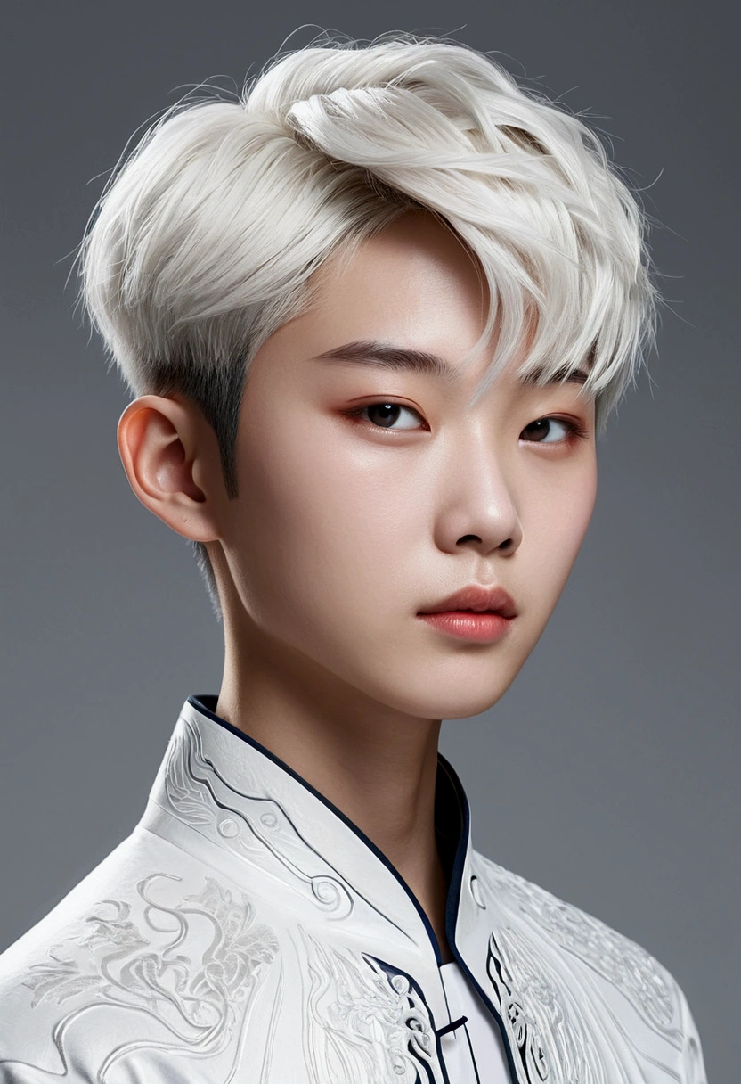 (White background)(Chinese style,Short hair boy hairstyle,Close your eyes,Side face contour)(Ambient Moonlight,)(Illustration system,literature,simple,in the style of futuristic)(Submit artwork,change)