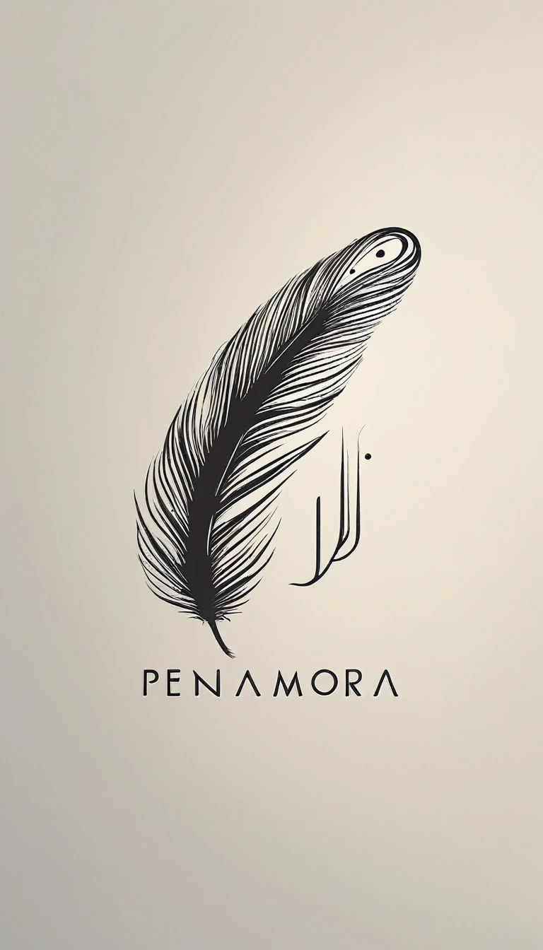 A minimal, modern, simple, cinematic logo design for the brand “Penamemoria". Create a modern, minimalistic, high-quality, logo of a feather with memories. The logo must be a symbol for dreams, stories, memories, music and imagination.