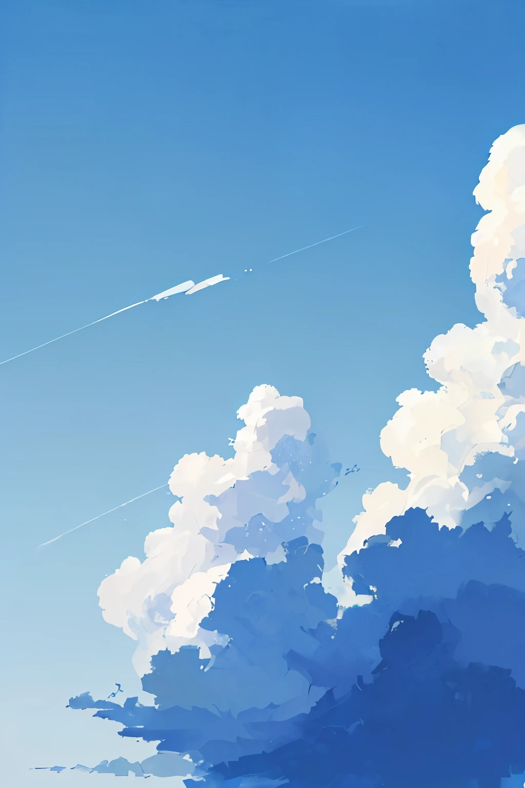 2D, background only, no human, sky, a few cloud, blue palette, simplified, background only, no character, sky only, full background
