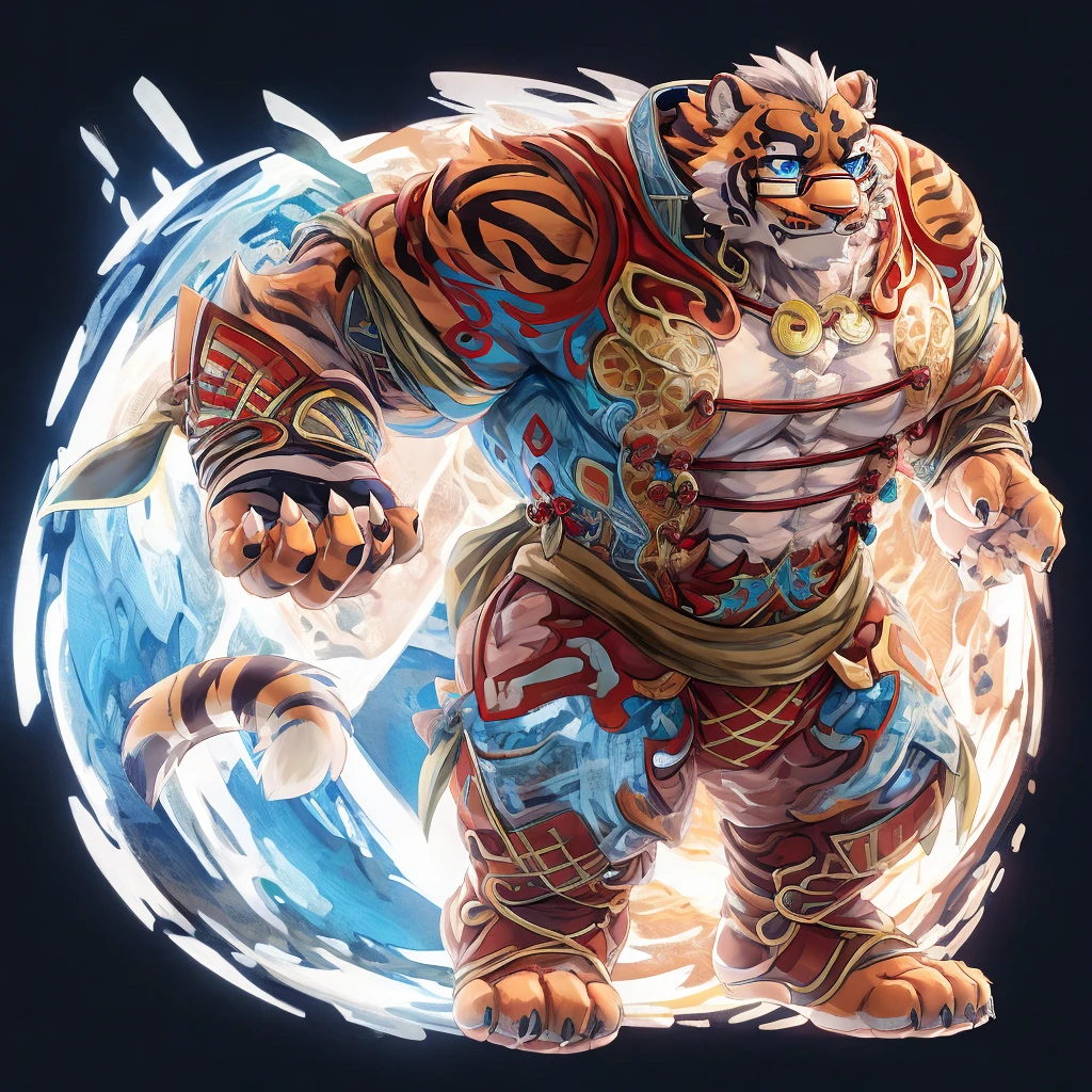 Lin Hu，Blue eyes，Looking up，Strong body，Wear half-rimmed glasses ，，Rotaro Stunt，Five fingers five fingers，Best quality，Best quality，8k，HD，There is only one character on the screen，Full body pictureFull body pictureFull body pictureFull body pictureFull body picture，Minimalist background