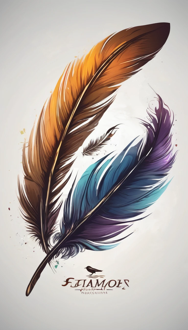 epic fantasy illustration, minimalistic logo design, best quality, masterpiece, unique painting, feather of memories. Logo design of a bird´s memory, inside a feather.

