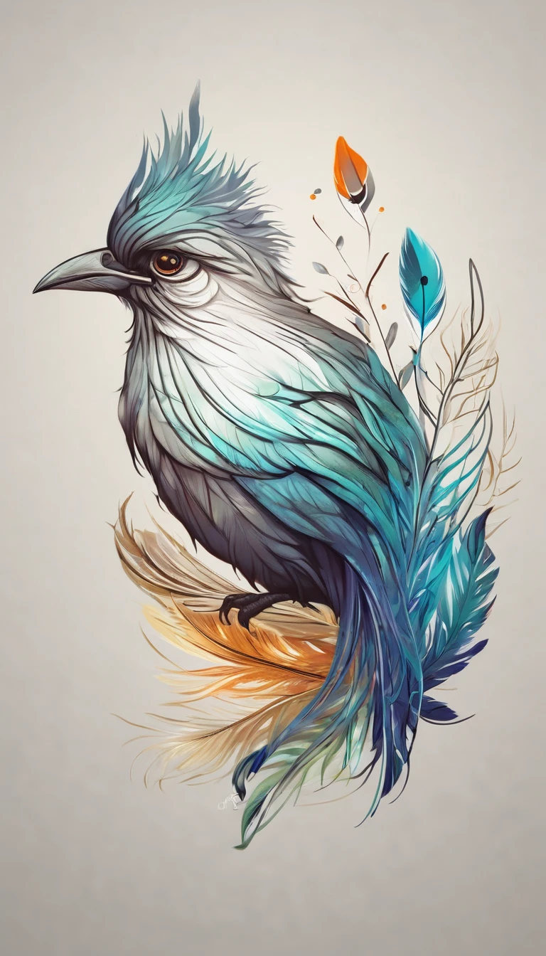 epic fantasy illustration, minimalistic logo design, best quality, masterpiece, unique painting, feather of memories. Logo design of a bird´s memory, inside a feather.